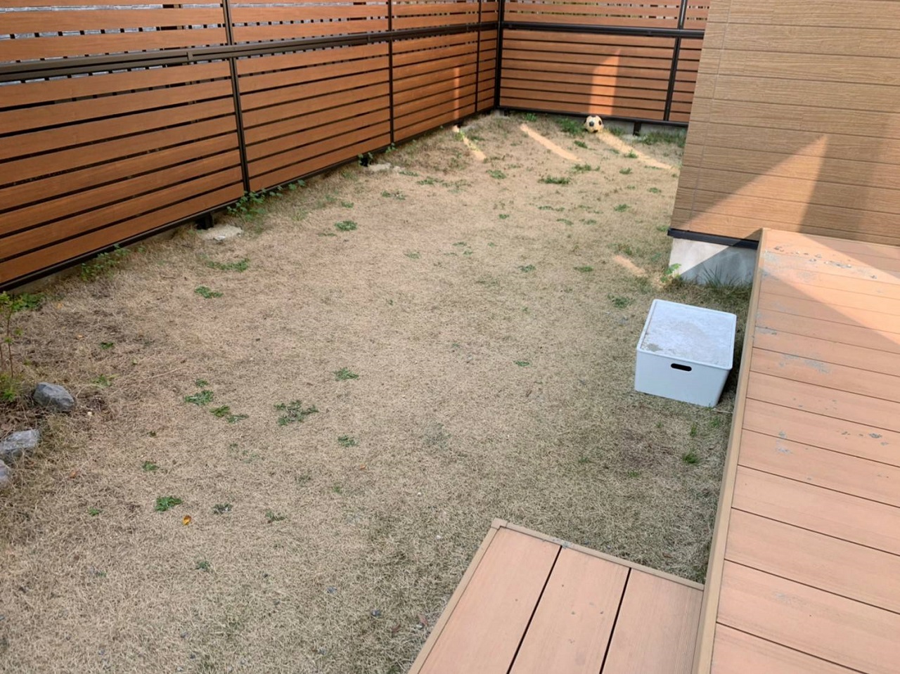 枯れてしまった天然芝のお庭